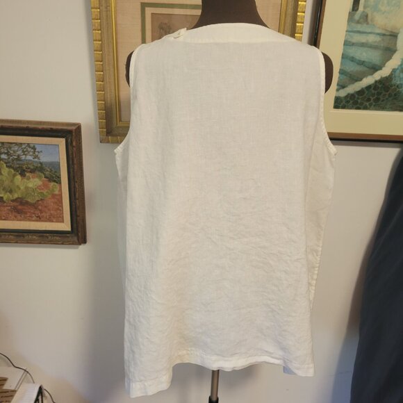 Eskandar Pure Linen Off White Tank Top in Linen with Shoulder Detail - Picture 4 of 6